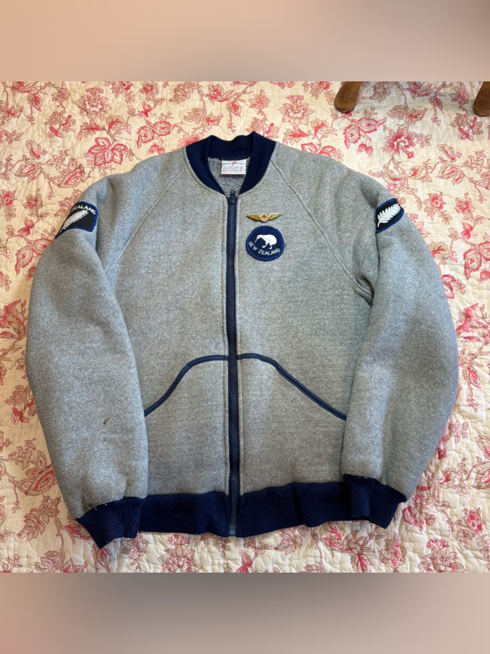 Vintags 90s Line Seven Sherpa Lined Aviation Bomber Jacket with Navy Trim